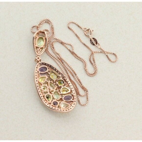 Rose Gold over Sterling Silver Multi Stone CZ Necklace 18 inch chain 1 mm wide - Picture 8 of 8